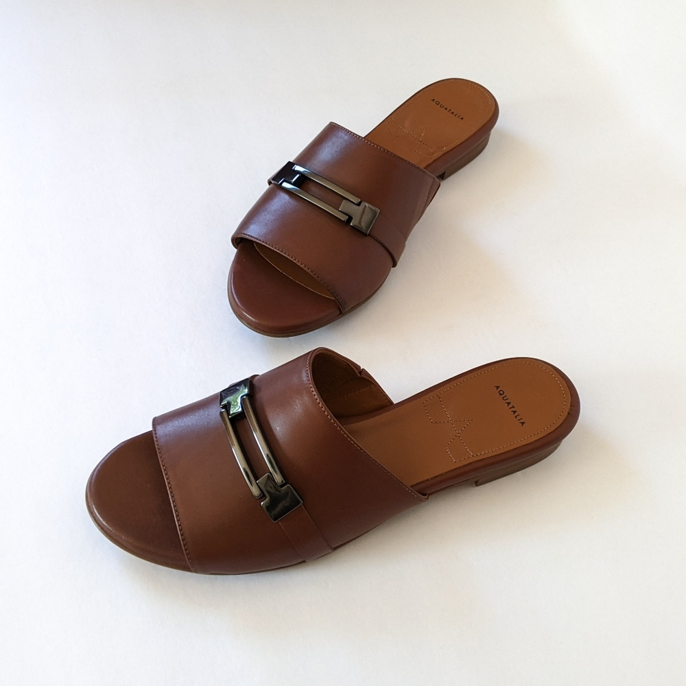 Aquatalia Brown Leather Slides